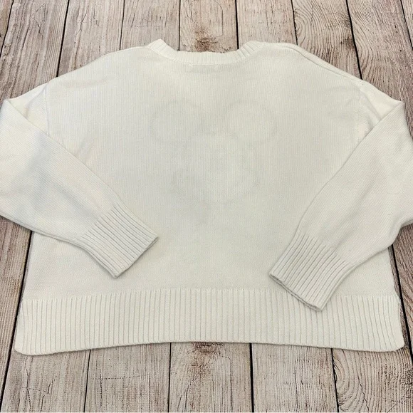 Old Navy Disney White Sweater Large Mickey Mouse Preppy Chunky Knit Americana - Picture 7 of 7